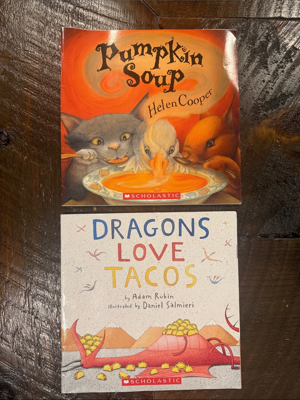 2 kids books pumpkin soup & dragons love tacos